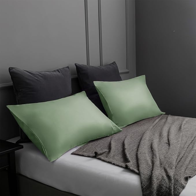TELUS Pillow Cases Standard Size 2 Pack, Bamboo Rayon & Lyocell Pillowcase with Envelope Closure, Cooling Breathable Pillow Cover for Hot Sleeper & Night Sweats, 20x26 inch, Sage Green