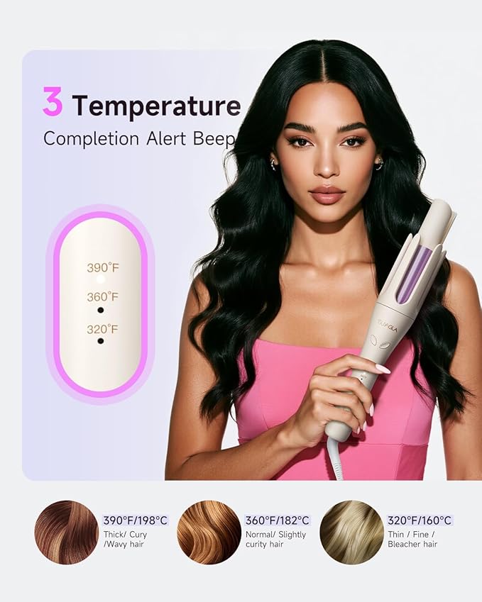 Automatic Hair Curler, 1 1/4 Inch Rotating Curling Iron with 3 Temp, 500 Million Ionic, 2-Way Rotation,10S Fast Heating, Anti-Scald, Anti-Tangle Rotating Curling Wand for Long Hair