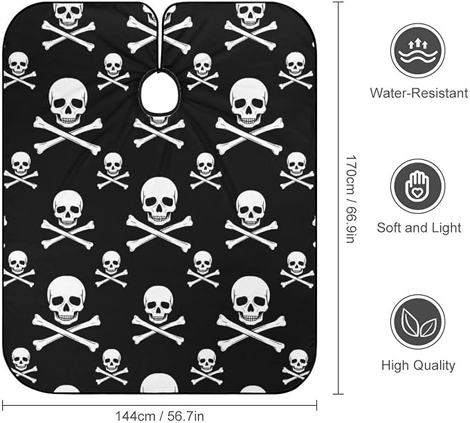 Adjustable Barber Styling Cape, Skull and Crossbones Haircut Apron Hairdressing Gown Cover for Hairdressers