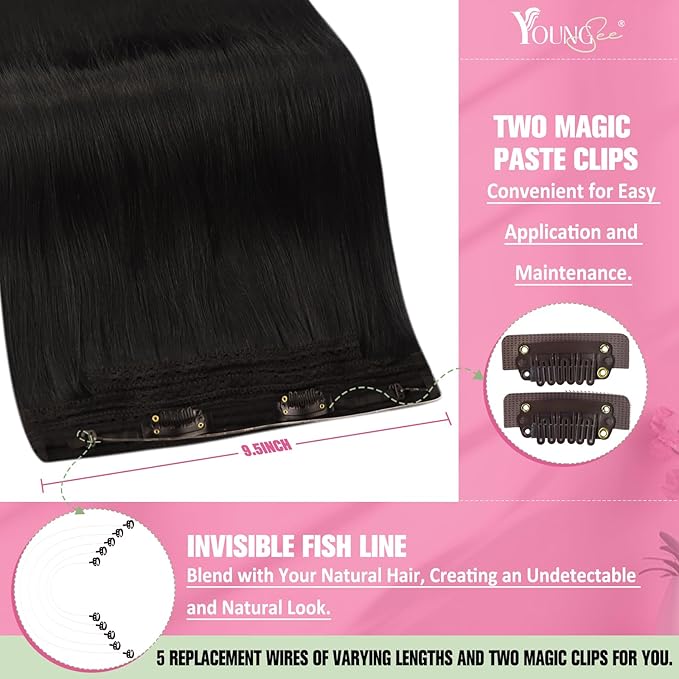 YoungSee 130G Brown Wire Hair Extensions for Women Dark Brown Secret Wire Hair Extensions Human Hair Invisible Headband Hair Extension Remy Hair 20Inch