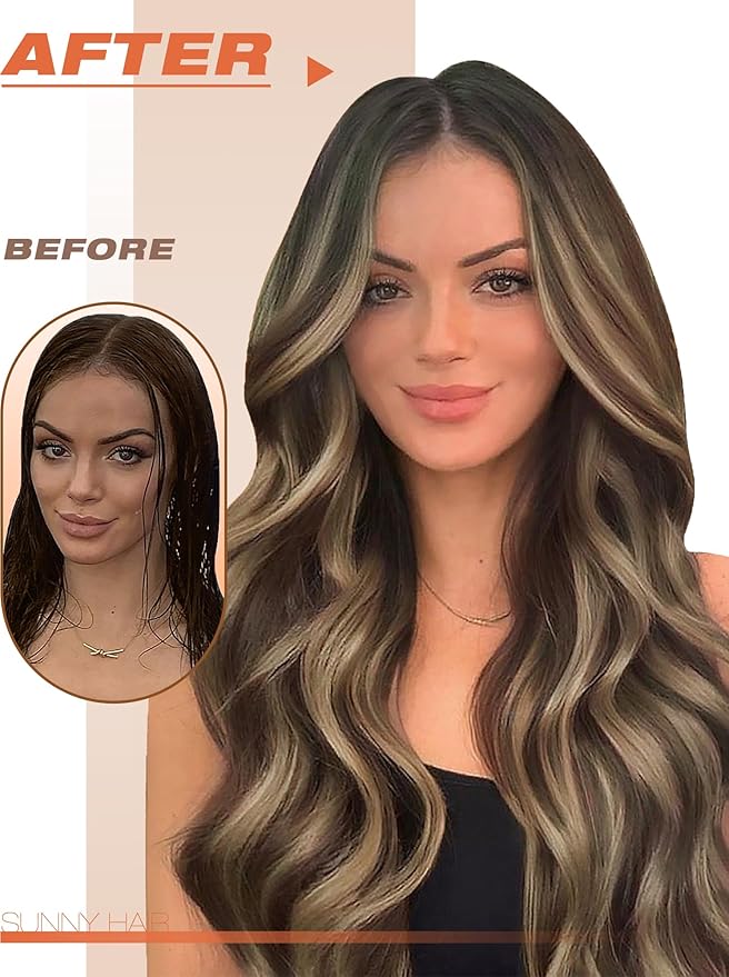 Sunny Hair Tape in Extensions for Women Real Hair 12 inch 60g Tape in Hair Extensions Human Hair Dark Brown Balayage Caramel Blonde Hair Extensions Tape in 40Pcs