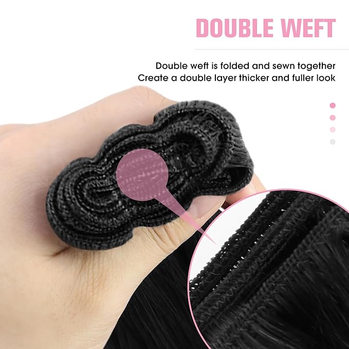 YoungSee 125G Weft Hair Extensions Human Hair Black Sew in Extensions Jet Black Thick Human Hair Weft Extensions for Black Women 22Inch