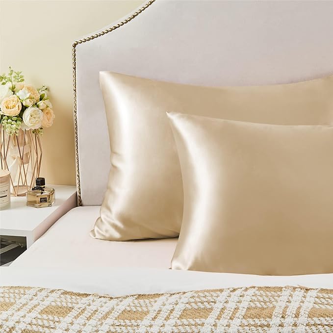 BEDELITE Satin Pillowcase for Hair and Skin, Super Soft Similar to Silk Pillow Cases 4 Pack with Envelope Closure, Cooling Pillowcases for Women Men (20"x26" Standard Size, Champagne)