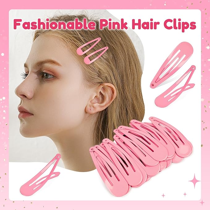 2 Inch Pink Hair Clips Barrettes Metal Snap Clips for Women Durable Water Drop Ideal Hair Accessories for Hairdressing Wedding and Everyday Use 20 pcs