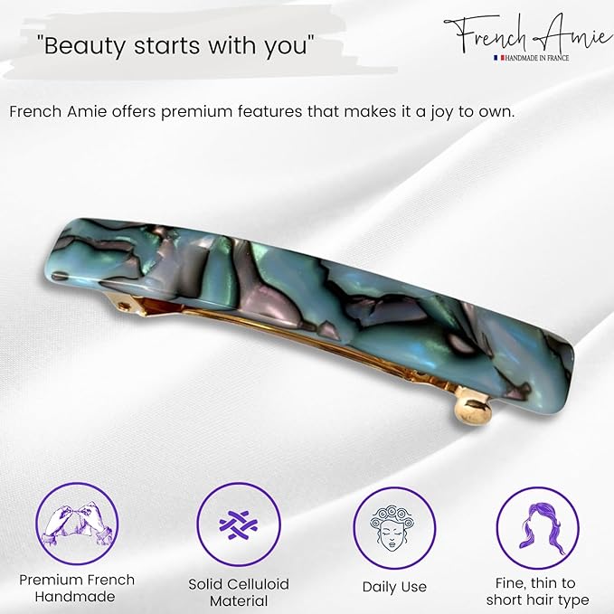 French Amie Small 2 1/4 Inches Celluloid Handmade Golden Brown, Tokyo, Onyx, Opera, Pearl Black, Ivory, Finish Automatic Hair Clip Hair Barrette (Gray Magma)