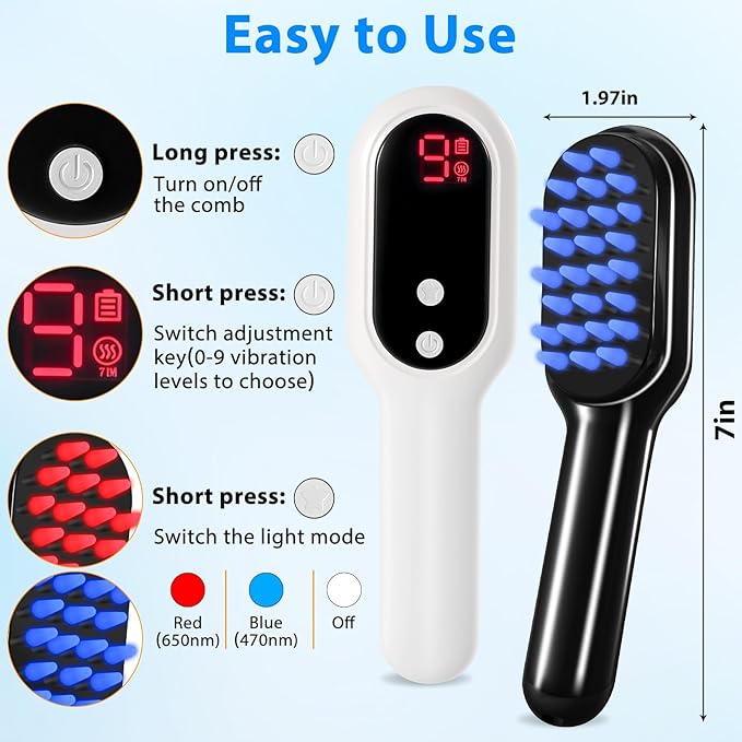 Hair Care Comb for Men and Women,Portable Red Light Therapy Comb,Ideal Holiday Gift