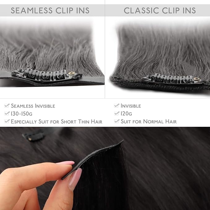 WENNALIFE Seamless Clip In Hair Extensions Human Hair, 24 Inch 160g 7pcs Natural Black Hair Extensions Clip in Human Hair Invisible PU Skin Weft Natural Remy Human Hair Extensions