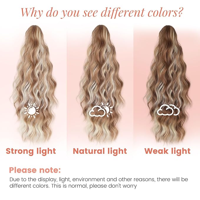 Claw Clip Ponytail Extension 18" for Women Wavy Pony Tail Clip in Hair Extensions Fluffy Natural Looking Synthetic Hairpiece for Daily Use (Honey Gold Mixed Light Blonde)