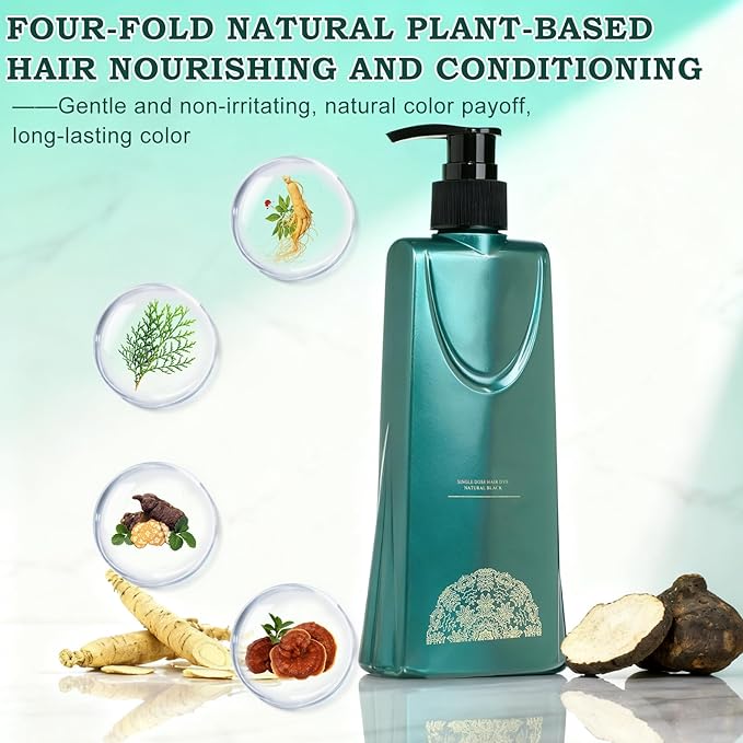 Mild Formula Long Lasting Hair Dye Set, Plant Extracts Hair Color for Gray Coverage, Herbal Hairs Dyes, Nourishing, Natural, Long-Lasting Shampoo 210ML (Natural Black)