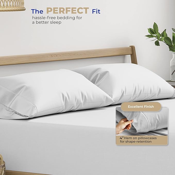 THREAD SPREAD 100% Cotton King Size Pillow Cases Set of 2-400 Thread Count Pillow Cases King Size Set of 2 (Silver), Luxuriously Soft Hotel Quality Sateen Weave Pillowcases, Crisp & Cool