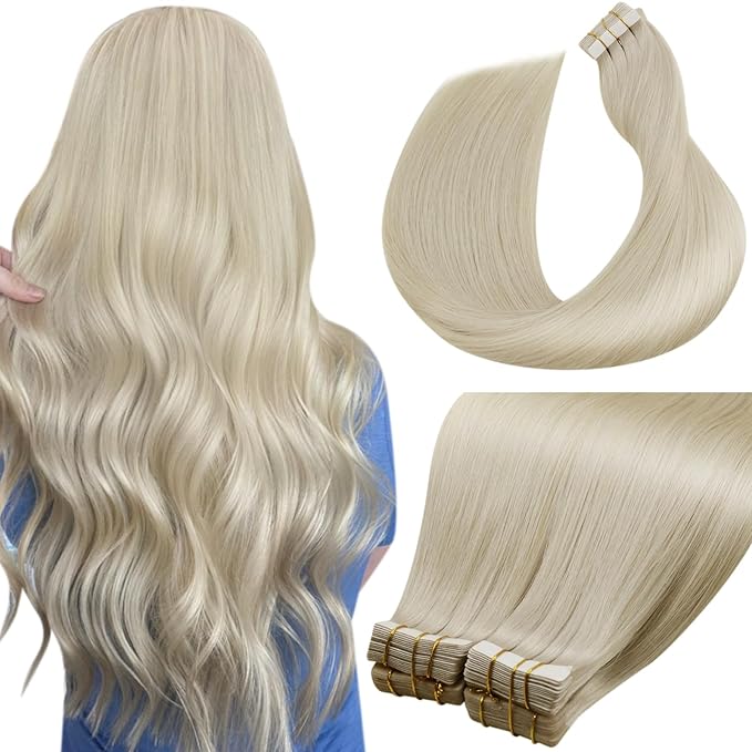 LaaVoo Tape in Hair Extensions Human Hair Bleach Blonde Invisible Tape Hair Extensions Real Human Hair Seamless 18 Inch 100g 40pcs