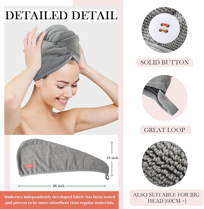 YoulerTex Microfiber Hair Towel Hair Wrap: 2 Pack 10X26 Hair Dryer Towels for Women Absorbent Turban Twist Hair Drying Shower Cap Curly Hair Products for Hair Care Hair Accessories (05 2-Pcs Emerald)