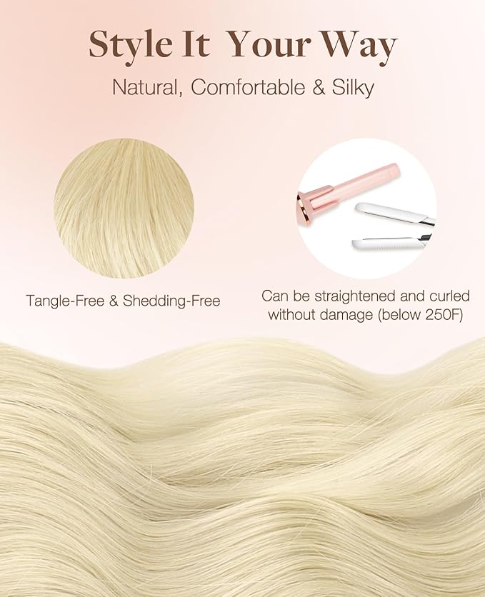 GOO GOO Invisi Edge Tape in Hair Extensions Human Hair, 613R Bleach Blonde 10pcs injected with 10pcs classical tape ins, 14inch 50g, Virgin Remy Hair, Natural Look