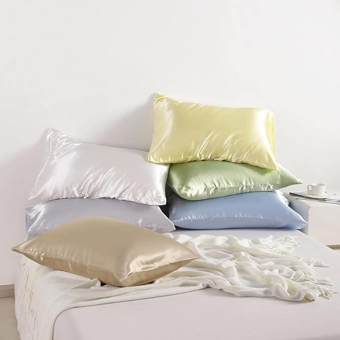 NTBAY 12 Pack Satin Queen Pillowcases for Hair and Skin, Luxurious and Silky Pillow Cases with Envelope Closure, 20 x 30 Inches, Purple