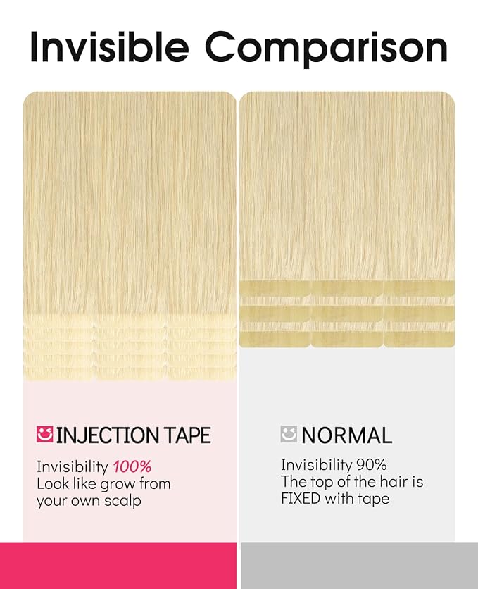 Youngsmile Injection Tape in Hair Extensions Human Hair #60 Platinum Blonde Invisi Edge Extensions 20pcs 50g 22 Inch Injected Tape in Hair Extensions Real Human Hair Tape ins (#60,22'')