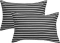 JELLYMONI 100% Natural Cotton Striped Standard Pillowcases Set, 2 Pack White and Black Stripes Pattern Printed Pillow Covers with Envelope Closure(Pillows are not Included)