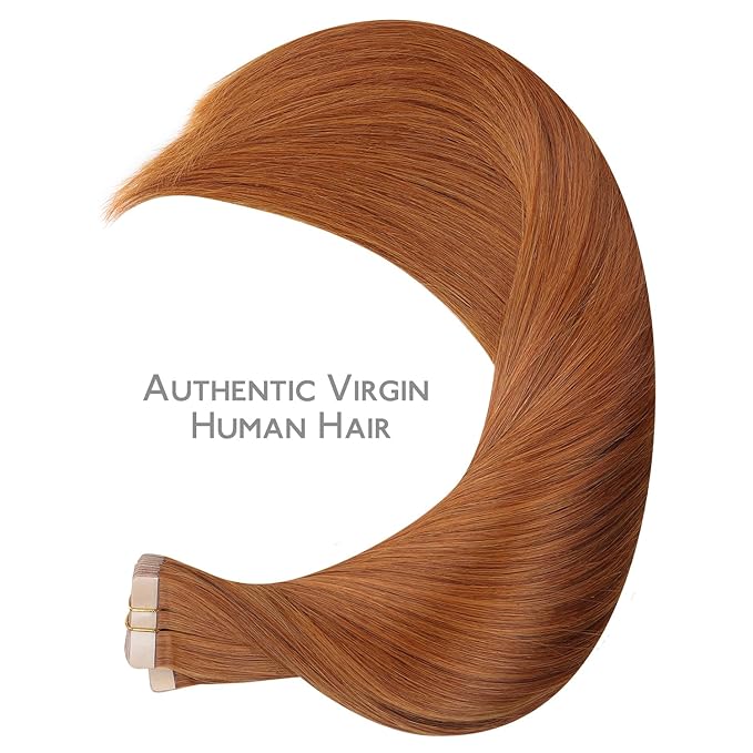 WENNALIFE Tape in Hair Extensions, 16 Inch Dirty Ginger Human Hair, 40pcs 100g Straight Invisible Reusable Real Extensions
