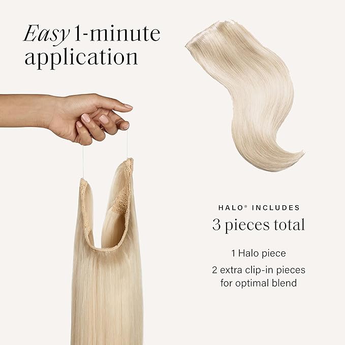 Luxy 100% Remy Human Hair – Halo Clip-In Hair Extensions –Natural Looking Volume & Length - One-Piece - Easy 5-Min Application 150 grams 12" Platinum Blonde Halo