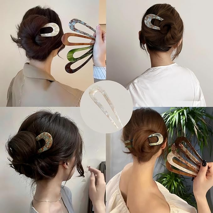 French Hair pins for Women,U-Shaped Hair pins,4Pc Twist Hair Stick Suitable French Pins for Thick Hair(White,Apricot color,Brown,Dark Brown)