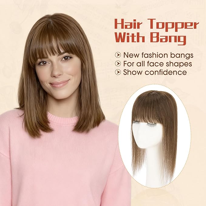 Rich Choices Human Hair Toppers for Women-100% Real Remy Hair Topper with 3D 360°Bang-Upgraded 150% Density 9 * 12CM Lace Base-Clip in Hairs topper for Thinning Hairs-14Inch #2 Dark Brown