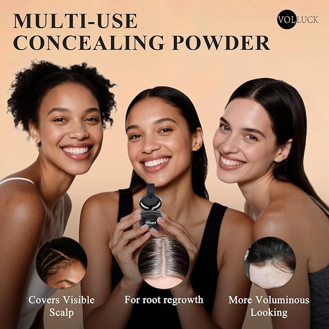 VOLLUCK Hairline Powder Instantly, Root Touch up Powder Hair Color Upgraded, Grey Root Cover up Conceals Hair Loss, Hairline Shadow for Women & Men for Thinning Hair Natural, Sweatproof (Med Blonde)