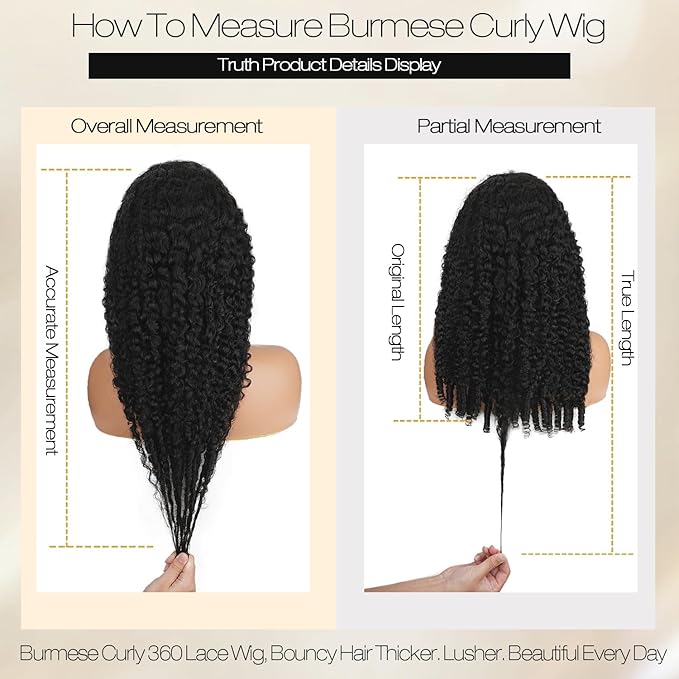 Burmese Curly Human Hair Wig with Spiral End 200% Density 360 Full HD Lace Front Wigs Human Hair Water Wave Wigs for Women 24Inch Pre Plucked with Baby Hair Tiny Knots Natural Black