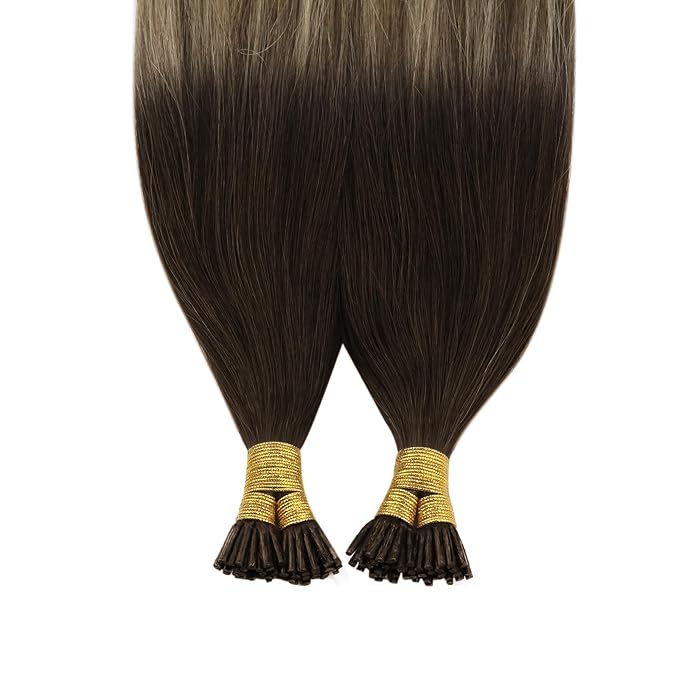 YoungSee I Tip Hair Extensions Human Hair Balayage Itip Hair Extension Real Human Hair Ombre 14 Inch Itip Human Hair Extension Dark Brown Ombre Brown Tip Hair Extension for Short Hair 80s 50g