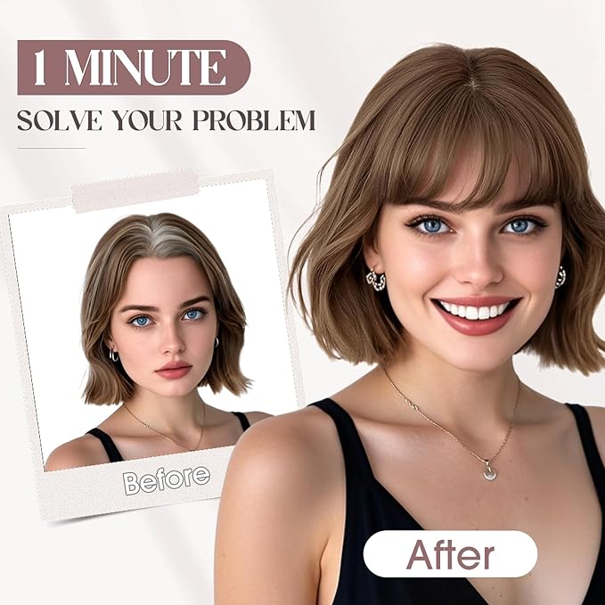 MY-LADY Human Hair Toppers for Women Real Human Hair with Bangs Thin 8.5 * 8.5CM Mono Base Clip in Remy Hairpieces Light Weight 10 Inch Medium Brown