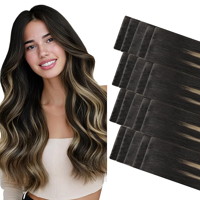 GOO GOO Invisi Edge Tape in Hair Extensions Human Hair, 1B/19/1B Natural Black to Light Blonde, 20pcs 20inch 50g, Virgin Remy Hair, Seamless Injected Tape, Natural Look