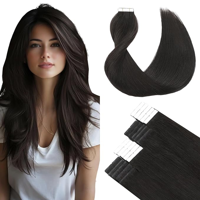 SURNEL Tape in Hair Extensions Double Drawn Remy Tape in Hair Extensions Human Hair Color 1B Off Black 18 inch 20pcs 50g(#1B-18)