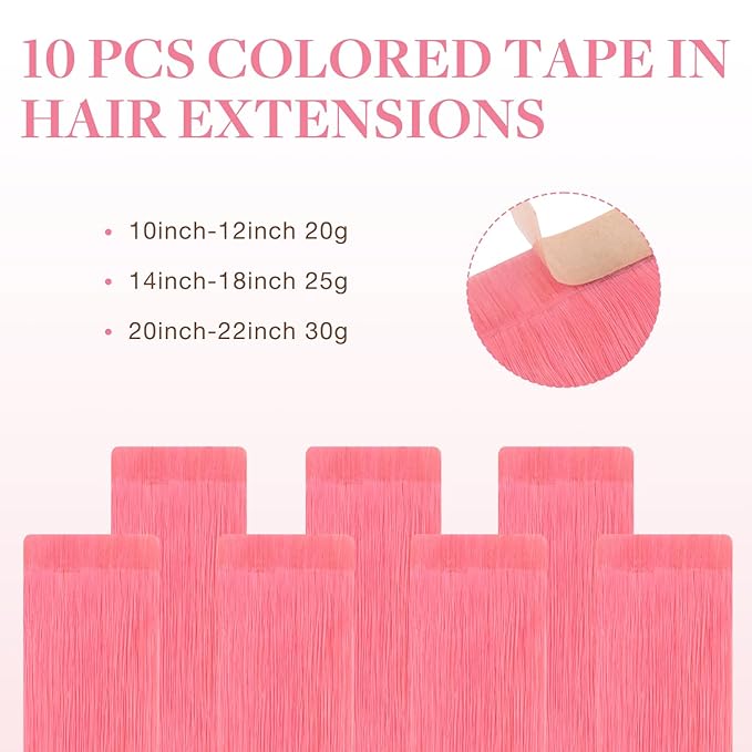 GOO GOO Tape in Hair Extensions Human Hair, Light Pink, 18inch 25g 10pcs, Colored Tape ins Human Hair Extensions, Silky&Soft Invisible Tape Ins, Hair Highlighted for Party