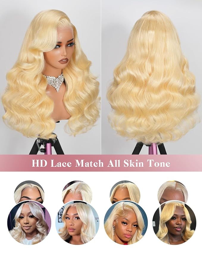 30 Inch 613 13x6 Lace Front Wig Human Hair 180 Density Blonde Wig Human Hair Body Wave 100% Real Human Hair True Length Random Dyeing No Shedding No Synthetics Triple Lifespan 3X