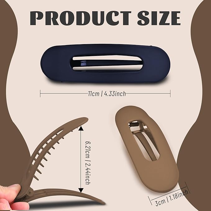 4 Pcs Flat Hair Clips for Women - Large Matte Flat Claw Clips for Thin Hair, Stylish Hair Accessories for Daily Styling, Matte Series (Navy Blue, Coffee, Gray Blue, Beige)