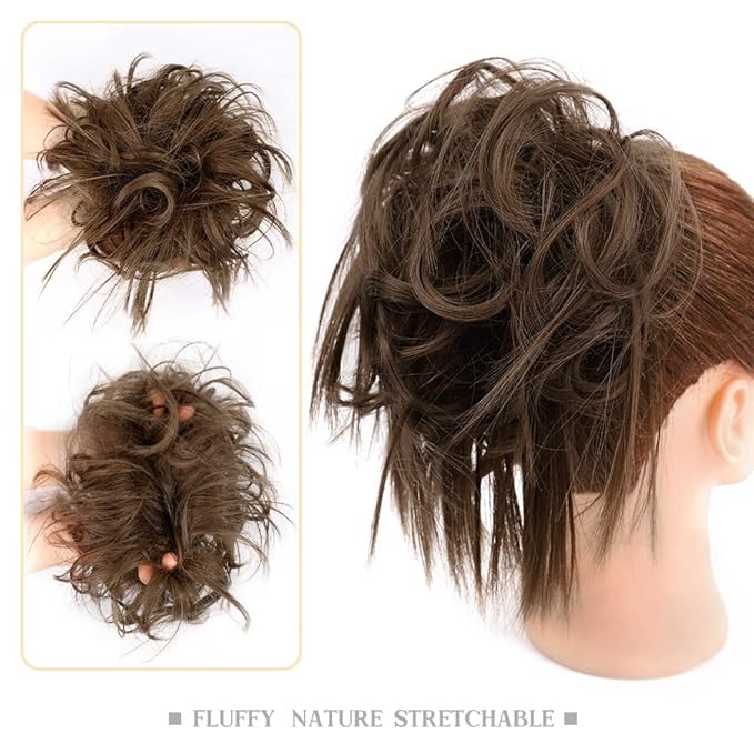 HMD Tousled Updo Messy Bun Hair Piece Hair Extension Ponytail With Elastic Rubber Band Updo Bun Synthetic Hairpieces for Women