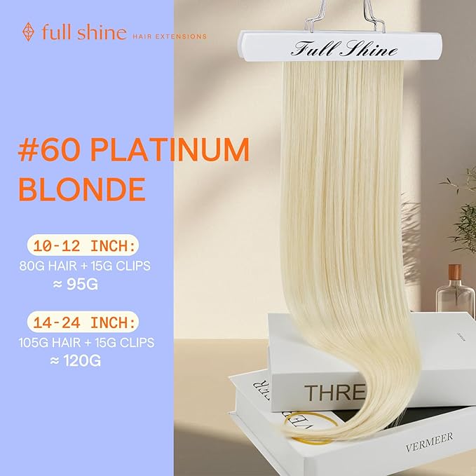 Full Shine Platinum Blonde Hair Extensions Clip ins Blonde Clip in Hair Extensions Real Human Hair for Diy 10 Inch 7 Pcs 95 G