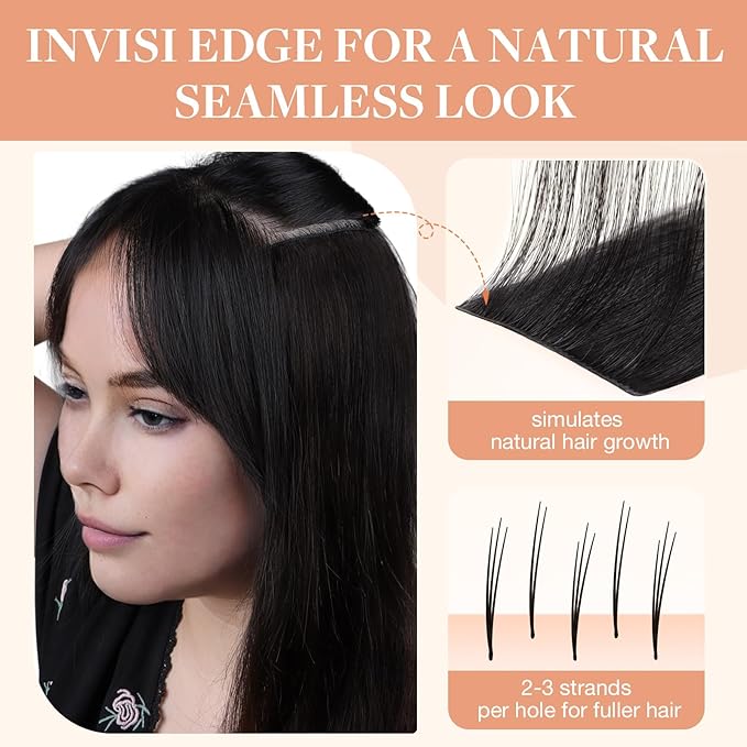 GOO GOO Invisi Edge Tape in Hair Extensions Human Hair, 1B Natural black 20pcs injected with 20pcs classical tape ins, 10inch 60g, Virgin Remy Hair, Natural Look