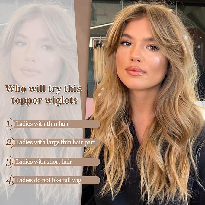 MORICHY Hair Toppers for Women Clip in Hair Topper with Bangs 20inch Buttery Blonde with Highlights Long Wavy Curly Synthetic HairPieces for Women