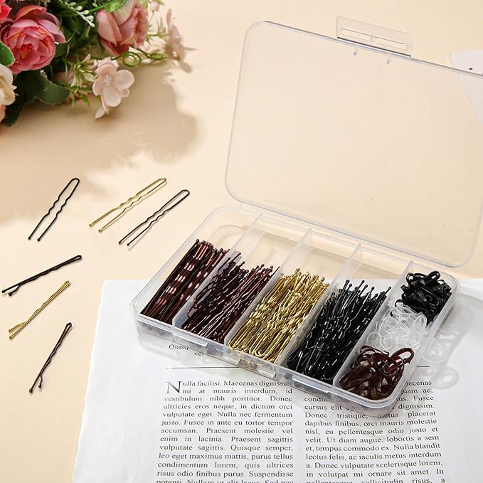480 Pcs Bobby Pins Hair Pins Kit, U Shaped Hair Pins for Buns, Hair Pins for Women, Hair Rubber Bands with Box, 2/2.36/2.76inch Black Bobby Pins Brown Hair Blonde Hair Pins for Styling