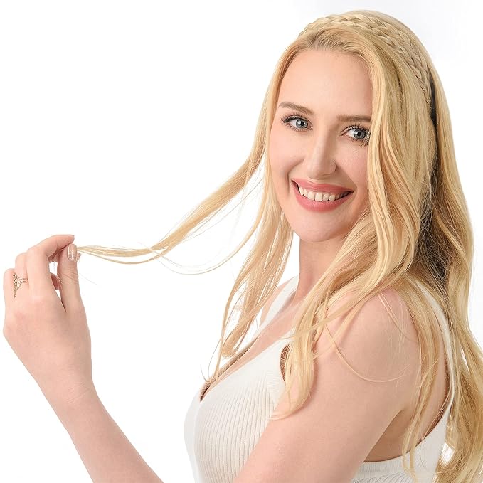 DIGUAN Double Three Strand Synthetic Hair Braided Headband Hairpiece Extension Women Girl Beauty accessory (Ginger Blonde)