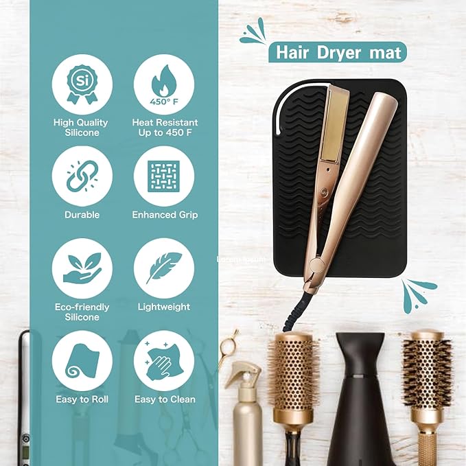 Hair Tools Travel Bag and Heat Resistant Mat，Set of 2, Women Essentials Storage Pouch for Curling Iron Straightener Flat Iron Hair Dryer