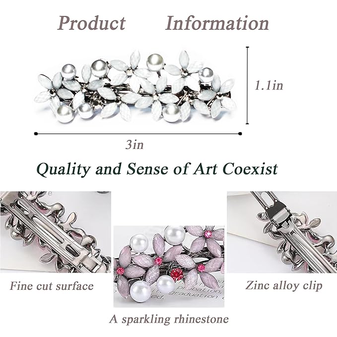 Hair Clips, 4PCS Rhinestone Pearl Hair Barrettes for Women Girls, Sparkly Glitter Rhinestones Flowers Hairpin French Style Hairclips Vintage Hair Accessories