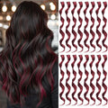 16 Pcs Burgundy Hair Extensions Curly Wavy Clip in Synthetic Hair Extensions,Colored Party Highlights Hairpiece Streak for Girls Women Kids Christmas Cosplay Party Gift(Wine Red)