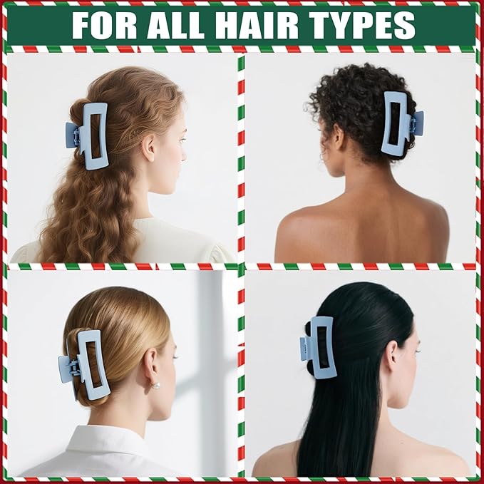 TOCESS Hair Claw Clips for Women - 8PK Large Neutral Matte Square Jumbo Hair Clips for Thick, Thin, Long, Short, Curly Hair Girls, Big Jaw Clip Set for Daily Use (Glacier Blue)