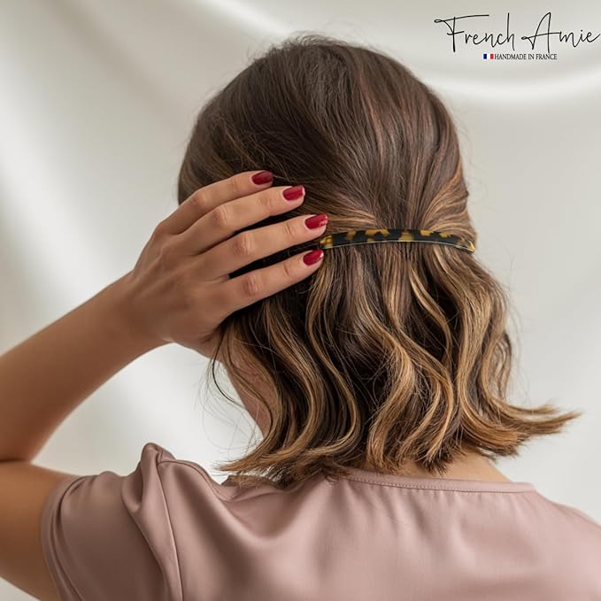 French Amie Long and Thin Large 4" Celluloid Automatic Handmade Hair Clip for Girls Strong Hold No Slip Grip Hair Claw Clips for Women, Made in France (Tokyo)