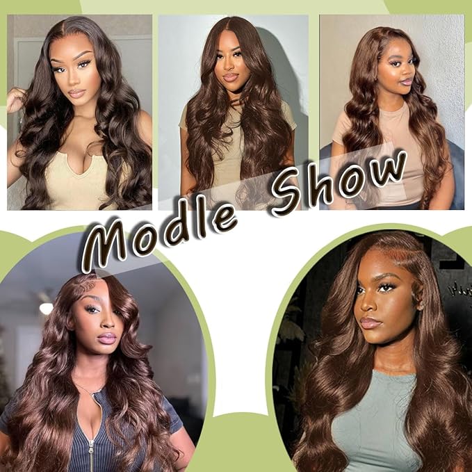 13x6 HD Lace Front twigs Human Hair Pre Plucked 200% Density Body Wave Chocolate Brown Lace Front Wig Brown Wigs Human hair 30inch for Women