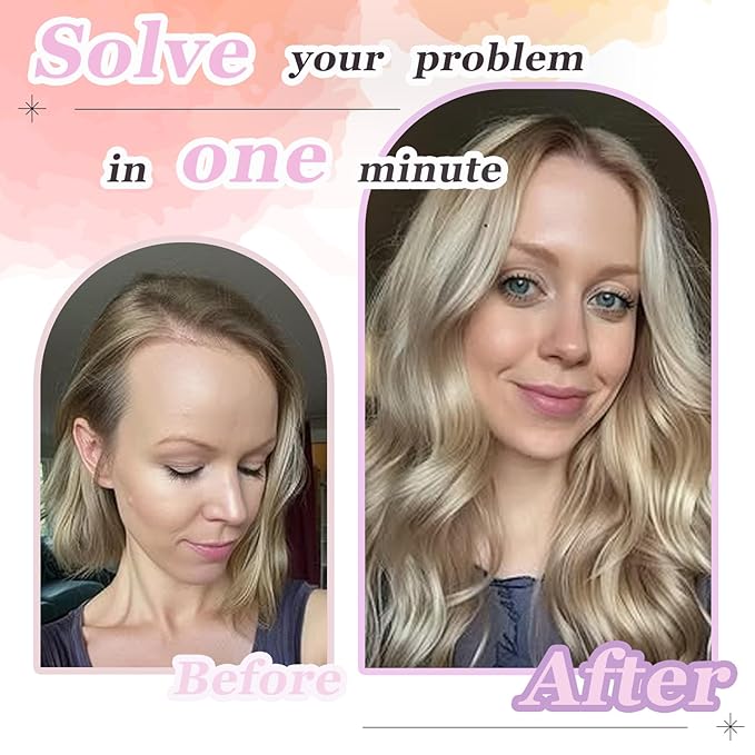 Hair Topper, 360° 3D Hair Toppers for Women with Thinning Crown, 20 Inch Long Wavy Curly Hair Pieces Clip in Bangs (Highlights Champagne Blonde with Brown Root, 20 inch, Side Bangs)
