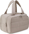 Travel Toiletry Bag for Women, Large Wide-open Puffy Cosmetic Makeup Bag with Wet-Dry Separation, Multi-Pocket Organizer with Carry Handle for Toiletries, Cosmetics, Essentials, Camel