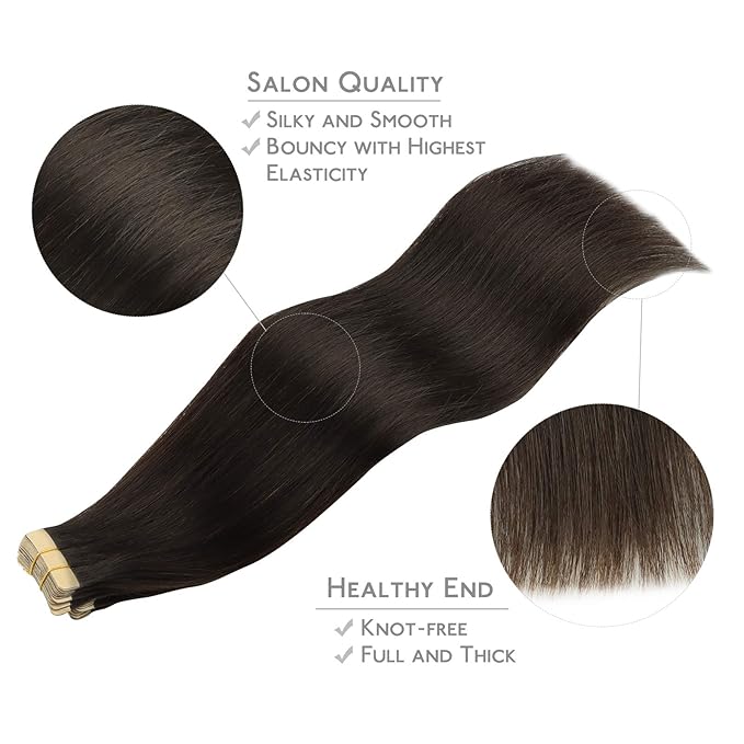 WENNALIFE Tape in Hair Extensions Human Hair, 20pcs 40g 12 inch Dark Brown Remy Hair Extensions for Women Tape Ins Straight Extensiones De Cabello Humano Skin Weft