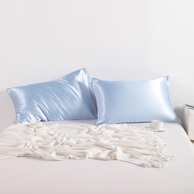 NTBAY 2 Pack Satin King Pillowcases for Hair and Skin, Luxurious and Silky Pillow Cases with Envelope Closure, 20x40 Inches, Aqua