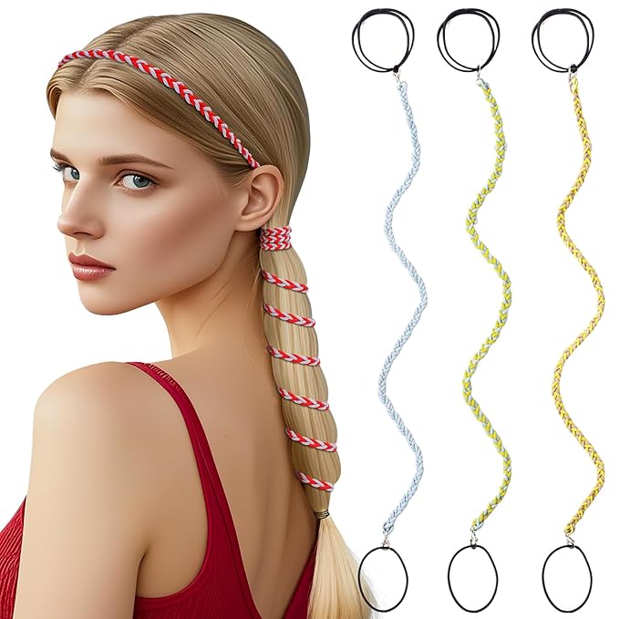 3 Packs Ponytail Holders Hair Ties for Women, Spiral Pony Tails Elastic Braided Hair Holders for Gym Swimming Sports (3pcs25"colorful37)